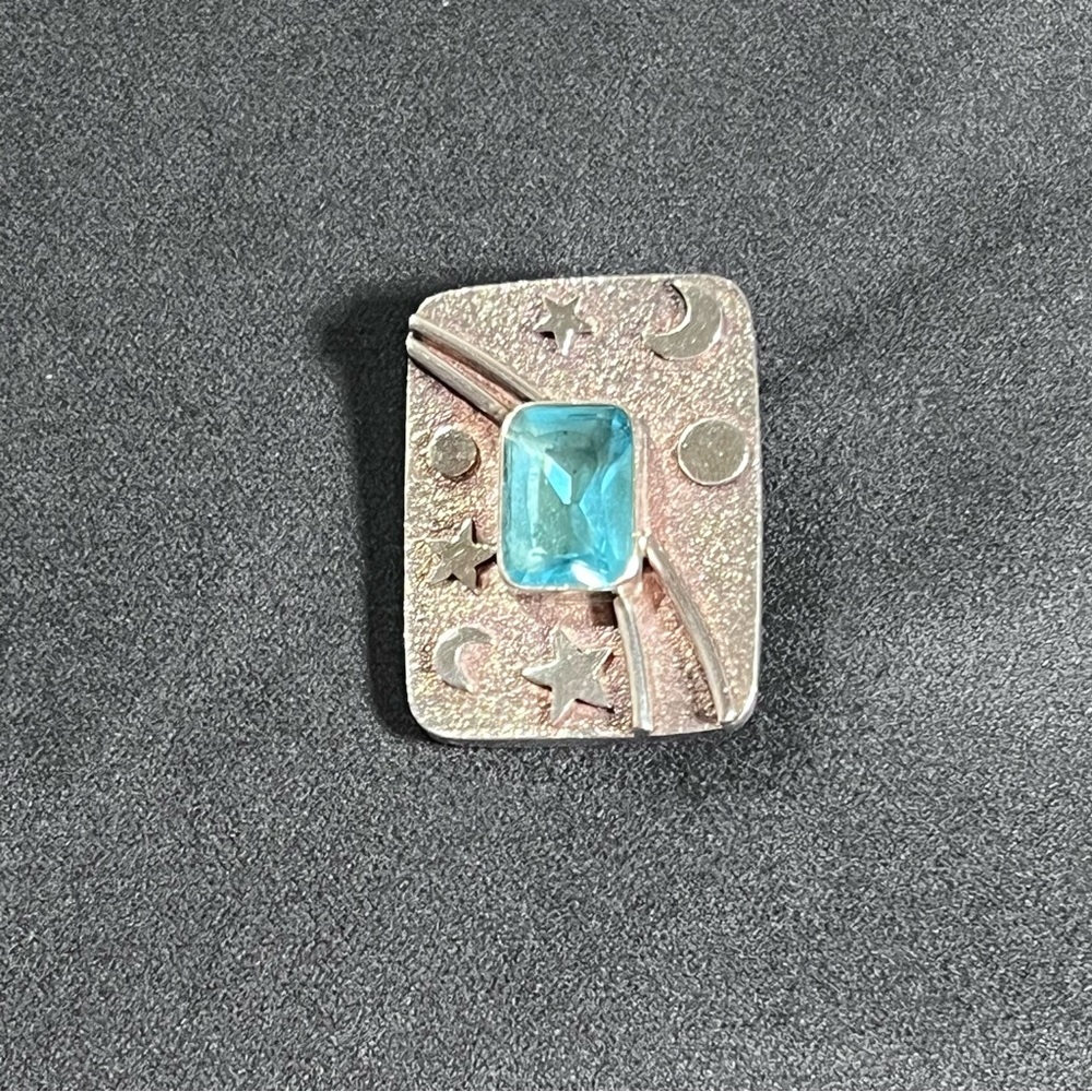 Sterling‎ Silver Blue Quartz Moon Stars Pendant Brooch Mystical Fairy Celestial - Picture 9 of 14